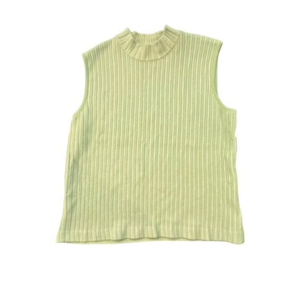 St. John Top Knit Mock Neck Sleeveless Two Tone Green SMALL Vintage Neck Warmer